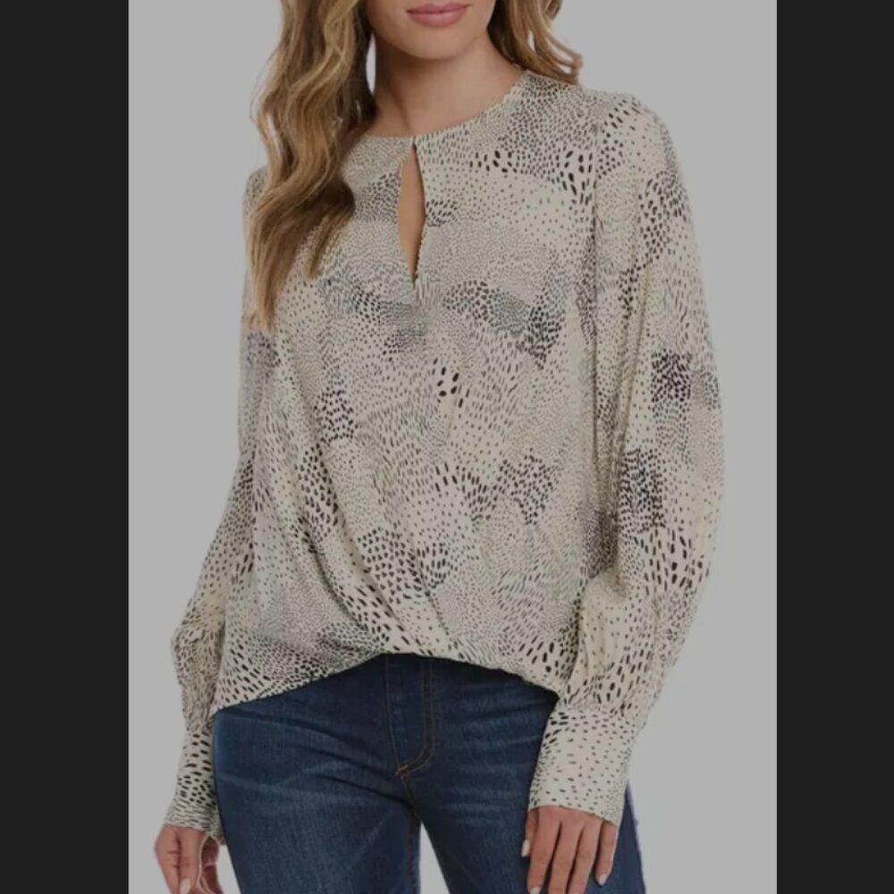 Karen Kane Keyhole Crossover Long Sleeve Blouse Animal Print Size M